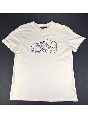French Connection Men's XL Trainer T-shirt Embroidered Sneaker White/Multi